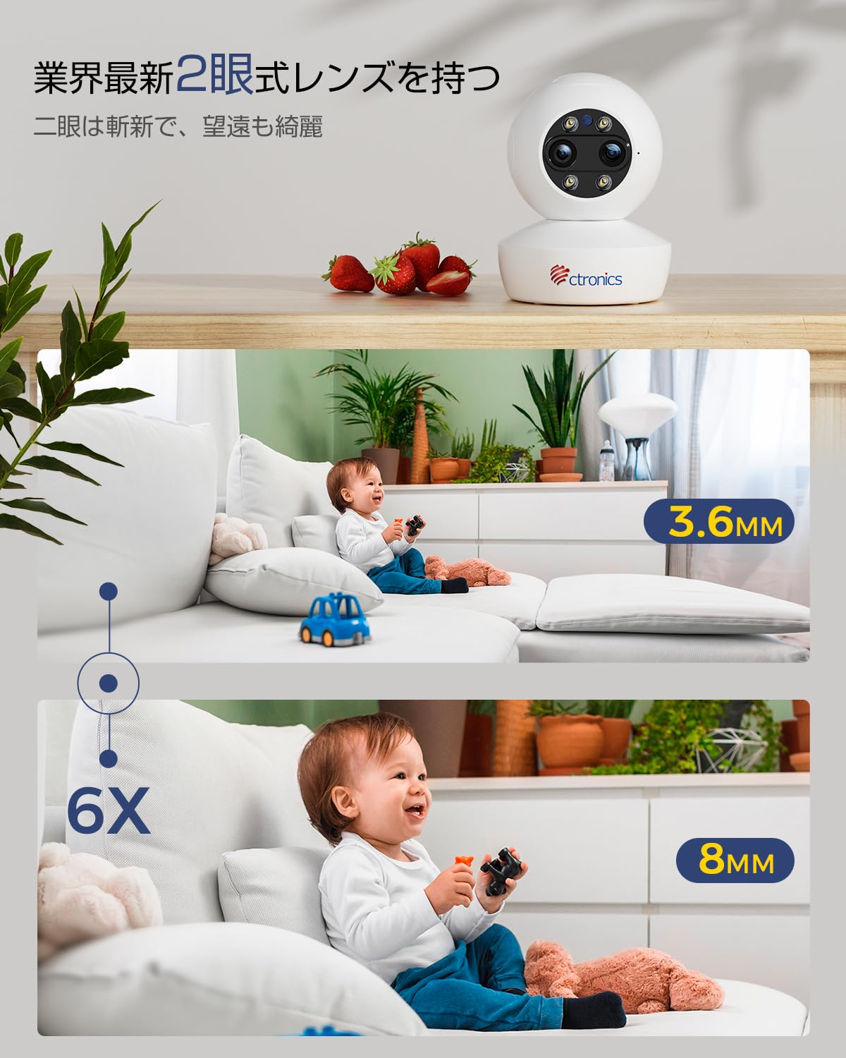 Ctronics 見守りカメラ 2眼式レンズ Amazon.co.jp: 【 2眼式レンズ 】 Ctronics 防犯カメラ 屋外 6倍